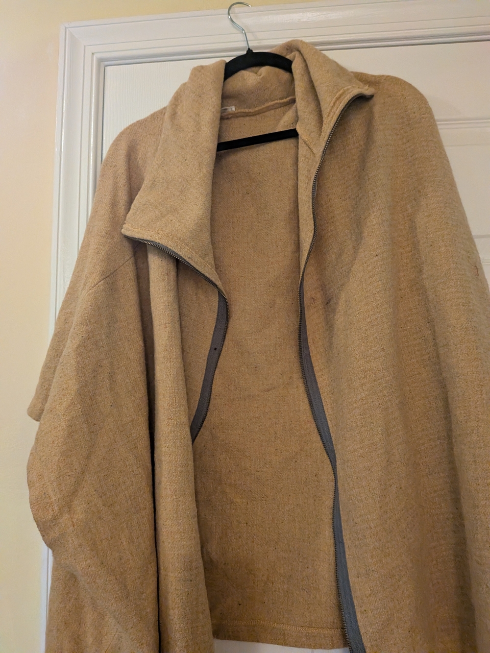 Neutral Camel Zip-Front Poncho - Picture 5 of 6